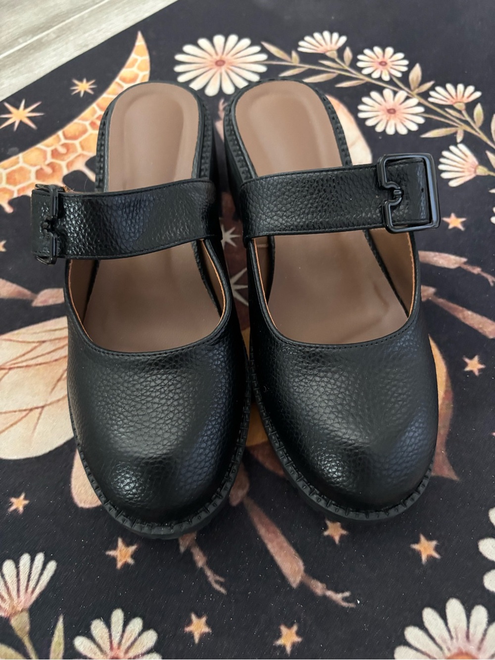 Black Mary Jane Clog Mules with Adjustable Strap- new without tags